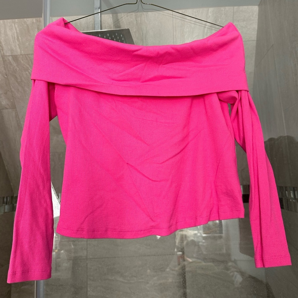 Bright Pink off Shoulder Rob long sleeve top size 12 fuschia